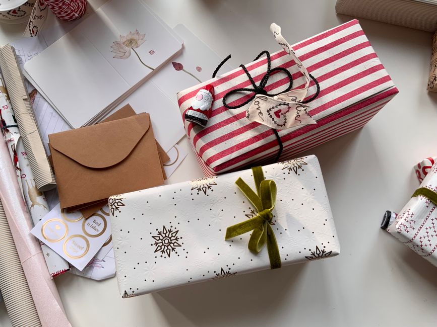 Gift-wrapped stationery set with ribbon