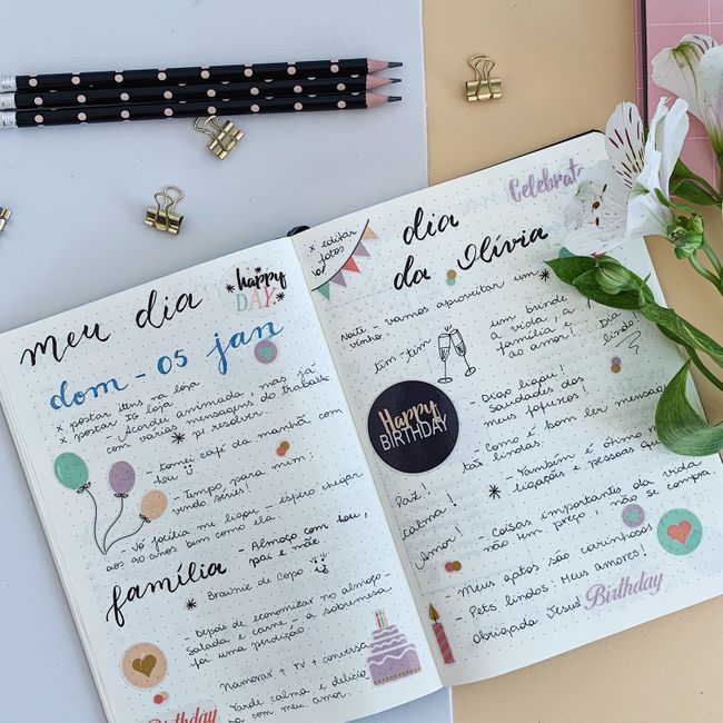 Planner daily spread with colorful entries