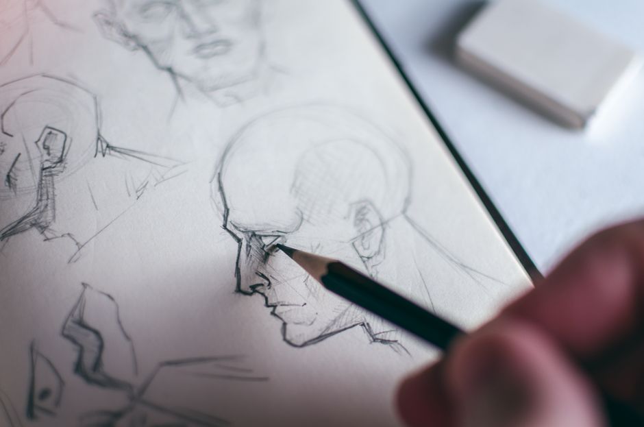 Eraser and pencil on sketch paper