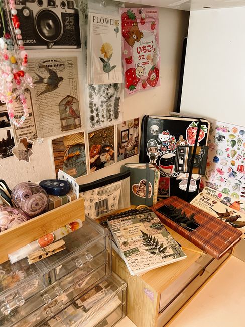 Aesthetic desk setup with stationery